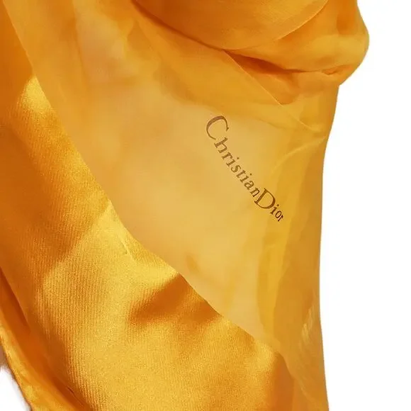 Elegance in Amber: Christian Dior Chiffon and Satin Edged Scarf - Picture 5 of 5